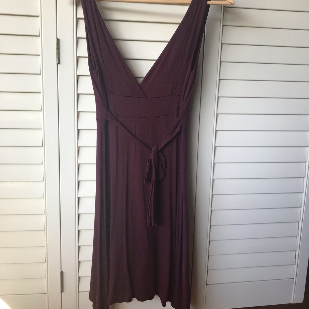 Sexy Sleek Burgundy Dress, Tie Around Waist